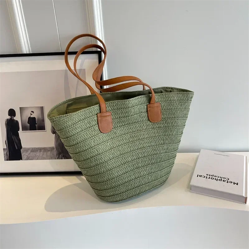 Women Braided Basket Clutches Top-handle Bag Large Straw Portable Should... - $27.01