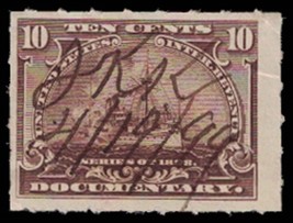 US REVENUE Stamp - #R168 Documentary, Battleship, 10c 1068  - £1.17 GBP