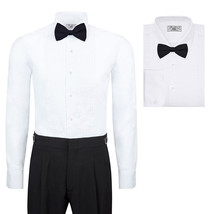 Boltini Italy Men’s Premium Tuxedo Lay Down Collar Dress Shirt with Bow Tie - £20.97 GBP