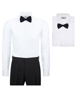 Boltini Italy Men’s Premium Tuxedo Lay Down Collar Dress Shirt with Bow Tie - £20.85 GBP