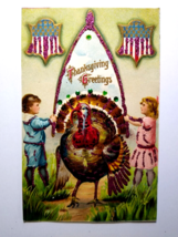 Thanksgiving Postcard Turkey Wishbone Flags Mica Glitter Germany Embosse... - £10.42 GBP