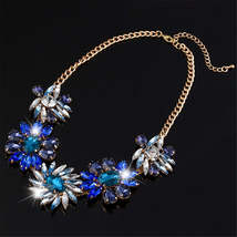 Blue Crystal &amp; 18K Gold-Plated Flower Cluster Statement Necklace - £14.36 GBP