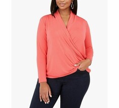 INC Womens Plus 1X Grapefruit Surplice Long Sleeves Blouse NWT AJ81 - £22.99 GBP