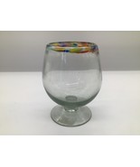 Mexican Glass Hand Blown brandy tulip snifters Glass confetti rim And Clear - $27.13 CAD