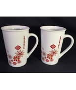 2 Starbucks Holiday Christmas Stars &amp;  Poinsettia Maroon Coffee Mugs Cups - $9.90