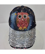 Vintage OWL Distressed Bling Hat Cap w/ Rhinestones Beads Sequins One Size - $26.35 CAD