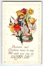 Easter Postcard Dressed Baby Chicks Rabbits Fantasy Flowers Painted Eggs 1917 - $19.80