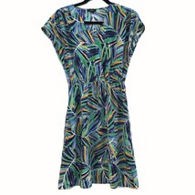Halogen XS Green Blue Tropical Jungle Cap Sleeve V-neck Faux Wrap Dress ... - £19.55 GBP