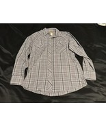 Wrangler Western Snap Shirt XL Blue Plaid Pearl Snap Short Sleeve Cowboy - $25.04 CAD
