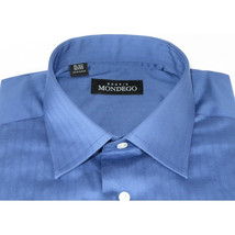 Men Mondego 100% Soft Cotton Dress Business shirt B300 French Blue Herringbone image 6