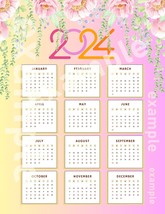 Flower calendar 2024. Big calendar digital.  Calendar with flowers. Cale... - £1.06 GBP