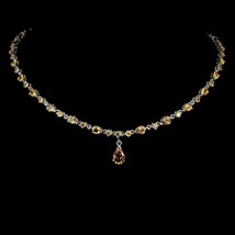 15 Ct Pear-Round Cut Citrine Wedding Tennis Necklace 18&quot; 14K Yellow Gold Plated - £267.83 GBP