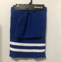 Hurley New York Winter Beanie Hat &amp; Scarf 2 piece Set Blue White Stripe ... - $16.82