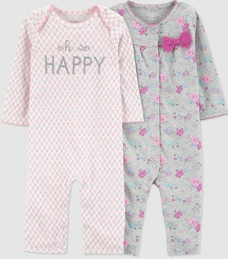 Carter's Just One You Baby Girls' 2pk Happy Jumpsuit (12 Months) Coral, Grey - $14.01