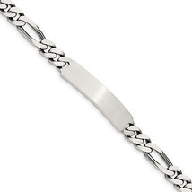 Silver 8inch Engraveable Antiqued Figaro Link ID Bracelet QID126 - $121.48