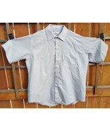 VAN HEUSEN Short Sleeve Shirt-Size 17-Grey Stripe-Button-Collar-Made in USA - £6.84 GBP