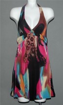 Cynthia Mehra Bright Colorful Leopard Peacock Stretchy Halter Dress Wm&#39;s... - $23.99