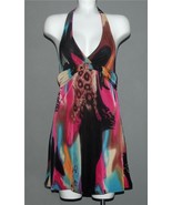 Cynthia Mehra Bright Colorful Leopard Peacock Stretchy Halter Dress Wm&#39;s... - $23.99