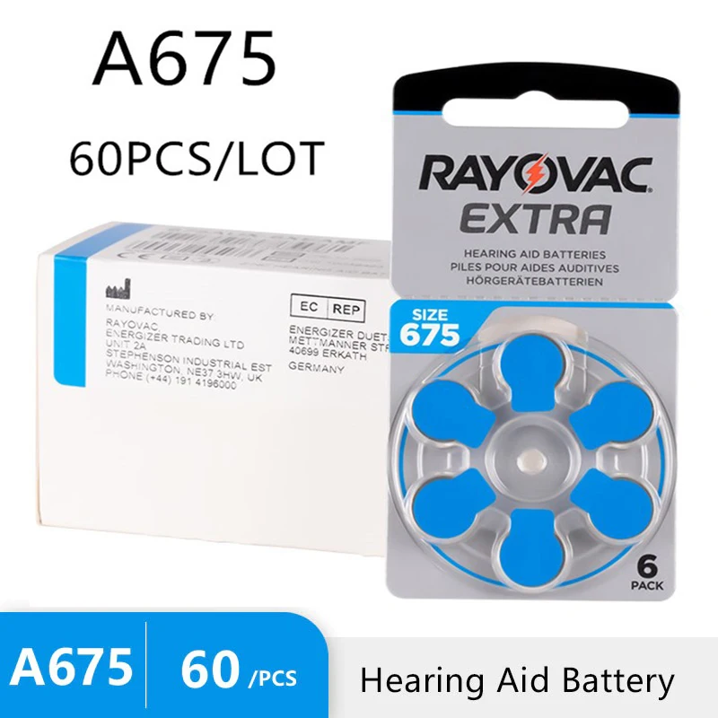 60 PCS Rayovac Energy Zinc Air Hearing Aids Batteries 675A 675 A675 PR44 Battery - £73.74 GBP