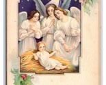 Nativity Scene Angels Christmas Greetings UNP Unused DB Postcard Y9 - $7.87