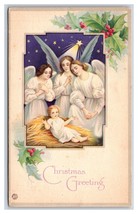 Nativity Scene Angels Christmas Greetings UNP Unused DB Postcard Y9 - £6.18 GBP