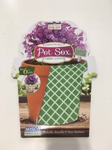Green &amp; White Squares Stretchable Pot Sox Fabric Cover 6&quot; Pot Plant Cover - £4.34 GBP
