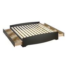 King size Black Wood Platform Bed Frame with Storage Drawers - $16,023.72 MXN
