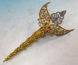 Gilt Bronze Posey Posy Pin with Applied Filigree Pierced Wings (#J1272) - £177.50 GBP
