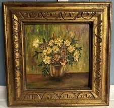 Vintage Flowers On Vase Still Life Artist Signed MaryBell 1971 Painting Gold - £77.84 GBP