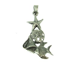 Solid 925 Sterling Silver Starfish, Sand Dollar, Conch Shell, &amp; Fish Pendant - £24.04 GBP