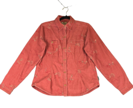 Woolrich Womens Small Shirt Orange Snap Front Embroidered Floral Corduroy - £13.04 GBP
