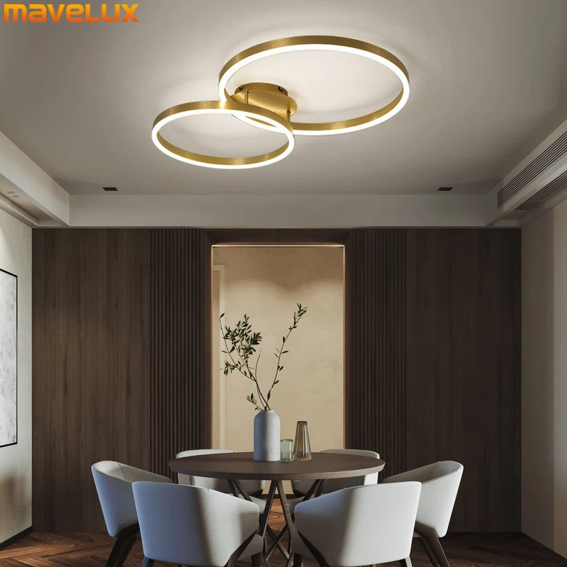 Nordic Round Circle Led Chandeliers Gold Coffee Ceiling Light For Bedroo... - $67.48+