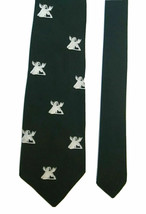 Men&#39;s Vintage Dark Green Tie with Embroidered White Moose / Deer Head Antlers - £17.56 GBP