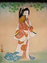 This is a beautiful original Antique Japanese Woman painting on silk  - £359.71 GBP