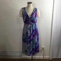 Lane Bryant Dress Sz 20 Purple Aqua Sleeveless V-Neck Criss-Cross Tie Back Belt - £35.08 GBP