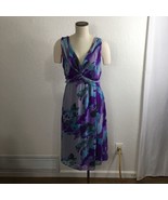 Lane Bryant Dress Sz 20 Purple Aqua Sleeveless V-Neck Criss-Cross Tie Ba... - $44.54