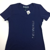 Macy&#39;s Karen Scott Women&#39;s Dark Blue Short Sleeve V-Neck Tee Top T-Shirt Small - £15.79 GBP