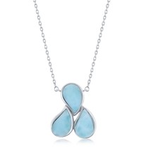 Sterling Silver Triple Pear-Shaped Larimar Necklace - £54.84 GBP