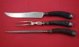Antler Handle by Various Maker Roast Carving Set 3-pc w/Meriden blade knife 14&quot; - £302.84 GBP