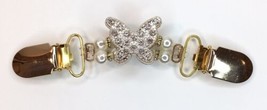 Cardigan Sweater / Collar Clip Butterfly Gold Tone Rhinestone and Faux Pearl - £7.97 GBP