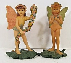 VTG 2 Leonardo Collection Fairies on a Leaf Figurine Resin Sculptures Ra... - $18.69
