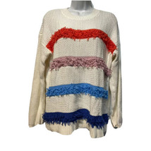 1 STATE NEW Women&#39;s Size M Striped Loop Stitch Crewneck Sweater Top - $19.79