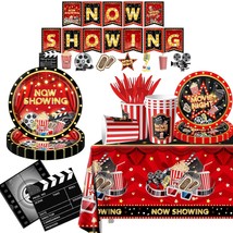 Movie Night Supplies, Drive In Movie Party Tableware Set Include Now Showing Pap - £35.17 GBP