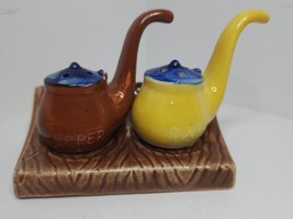 Vintage Salt Shaker TWO TOBACCO PIPES &amp; STAND Marked Japan CORK PLUGS - $11.25