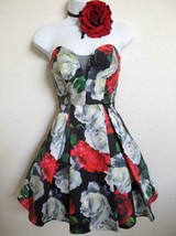 Camille La Vie Cocktail Party Dress 1 / 2 Rose Print Full Pleat Skirt Cr... - $29.99