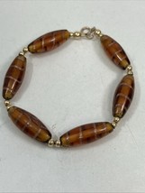 Amber Glass Bead &amp; 14K Gold Filled Clasp &amp; Spacers 6.5” Bracelet - €17,04 EUR