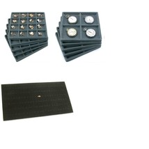 Gray 16 &amp; 4 Slot Flocked Jewelry Tray Insert &amp; Black Ring Foam Pad Kit 11 Pcs - £23.31 GBP