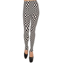 Black and White Check Pattern Leggings Small GOTH Club PUNK Emo RAVE Super Soft - £6.06 GBP