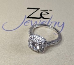 925 Sterling Silver Ze Jewelry Halo Engagement Ring Size 7 Cubic Zirconia 1.42ct - £53.82 GBP