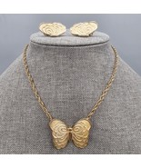 Vtg Park Lane Butterfly Necklace Clip On Earring Set Gold Tone Cream Finish - $41.04 CAD